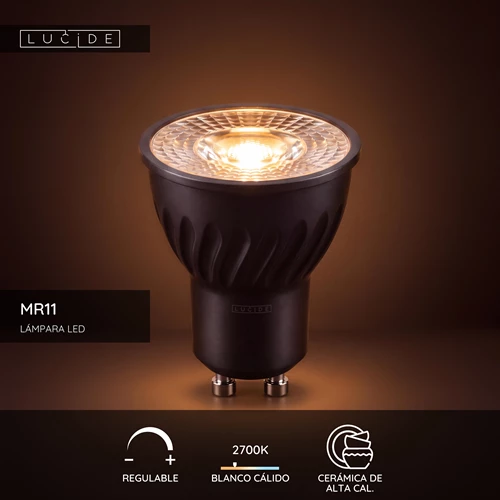 Lucide MR11 - Lámpara led - Ø 3,5 cm - LED Regul. - GU10 (MR11) - 1x3,8W 2700K - Negro - USP